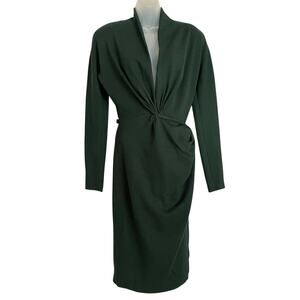 Vintage Donna Karan Black Label Archival Green Wool Wrap Dress Union-Made Size S